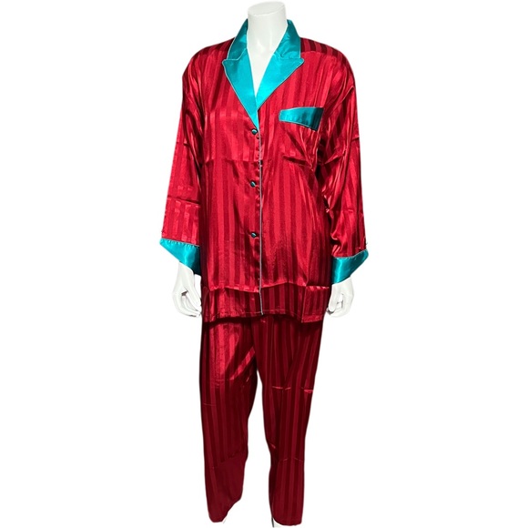 Suzanne Somers Other - 3 Suzanne Somers Red | Green Satin Stripe Pajamas Set Sz-Large